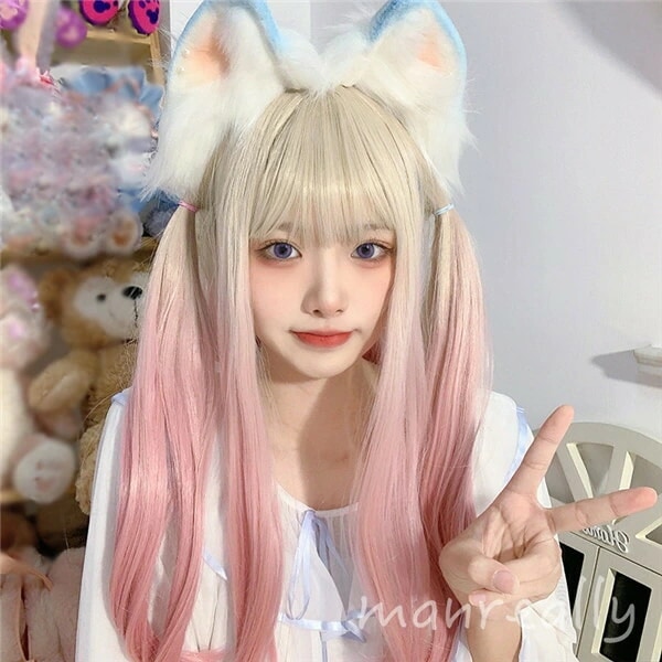 フルウィッグ ロング ピンク ホワイト 自然 ウィッグ lolita 可愛い かわいい 超自然 ネット付 キュート 小顔 コスプレ ハロウィン wig かつら 小顔効果抜群 仮装 原宿 結婚式 パーテ