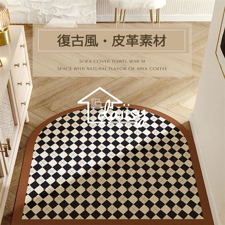 100*200cm 復古風 皮革 防水 防油 耐熱 室内 屋外 ドアマット 玄関マットカーペット ラグマット チェック柄 自由裁断 玄関ラグ 廊下敷き エントランス 滑り止め 家庭用 北欧 レトロ風