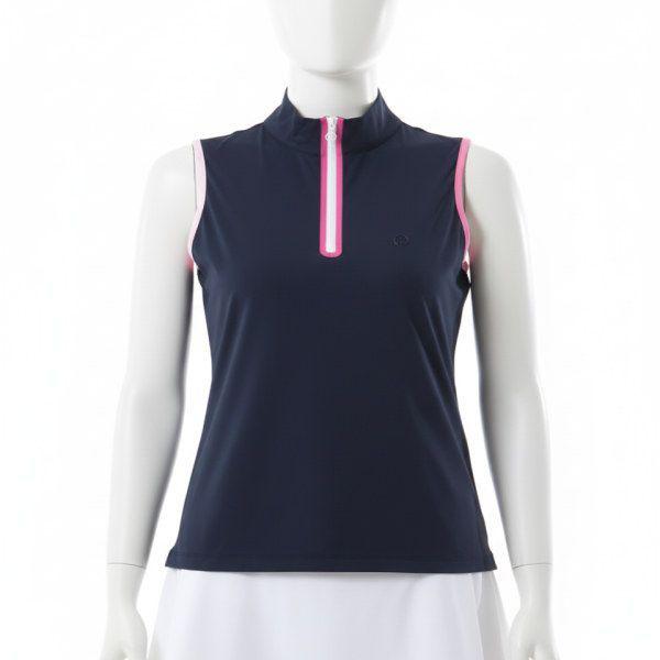 GFORE MOCK NECK SILKY TECH NYLON QUARTER ZIP SLEEVELESS G4LS23K865-TWILIGHT 女性モックネック