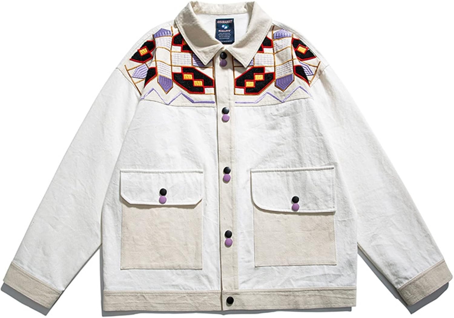 ジャケット メンズ お洒落 ブルゾン 綿 アウター 幾何柄 刺繍 パッチワーク ポケット カジュアル ジャンパー 折り襟 ファッション 大きいサイズ 長袖 春秋冬 トップス 薄手 防風 防寒 大きいサ