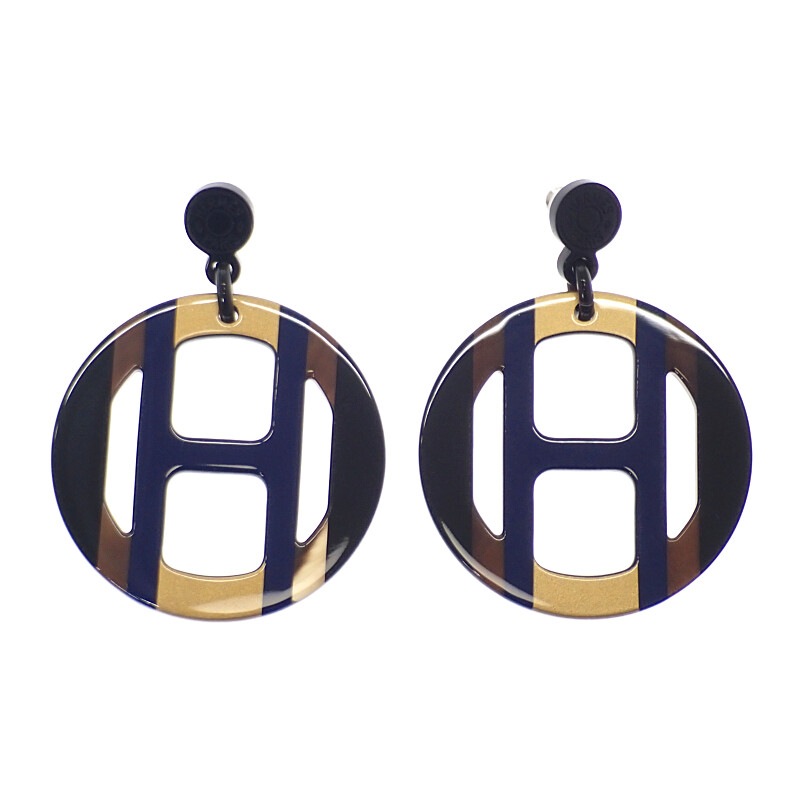 Hエキップ H057086FL25 ピアス バッファローホーン ブルー 青 ブラウン 茶 レディース オルフェーベル【Aランク】