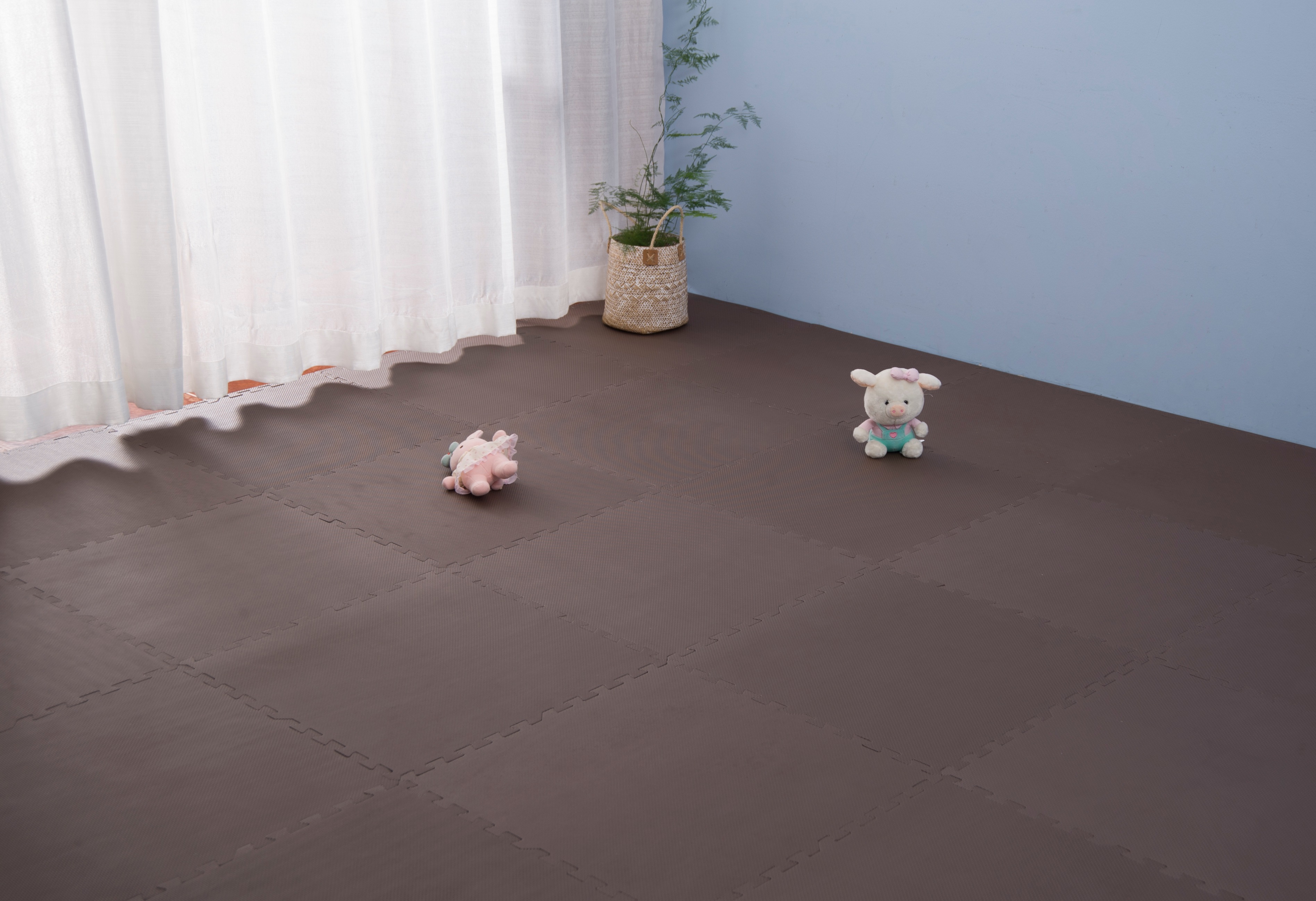 ジョイントマット 大判60cm 6畳 32枚 厚手 2cm おしゃれ EVA高品質 防音断熱 安心のノンホル 転倒防止 サイドパーツ付き【ブラウン】