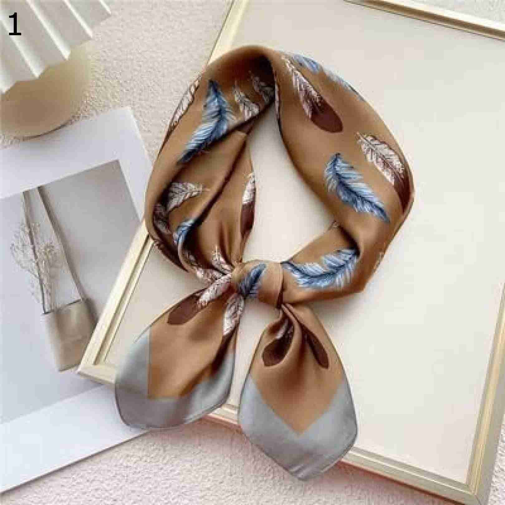 【20%OFFクーポン～】女性ヘッドバンドショールエレガントなフェザープリントサテンスモールスクエアラップスカーフ多機能ポリエステルスカーフ スカーフ (Color : Yellow Size :