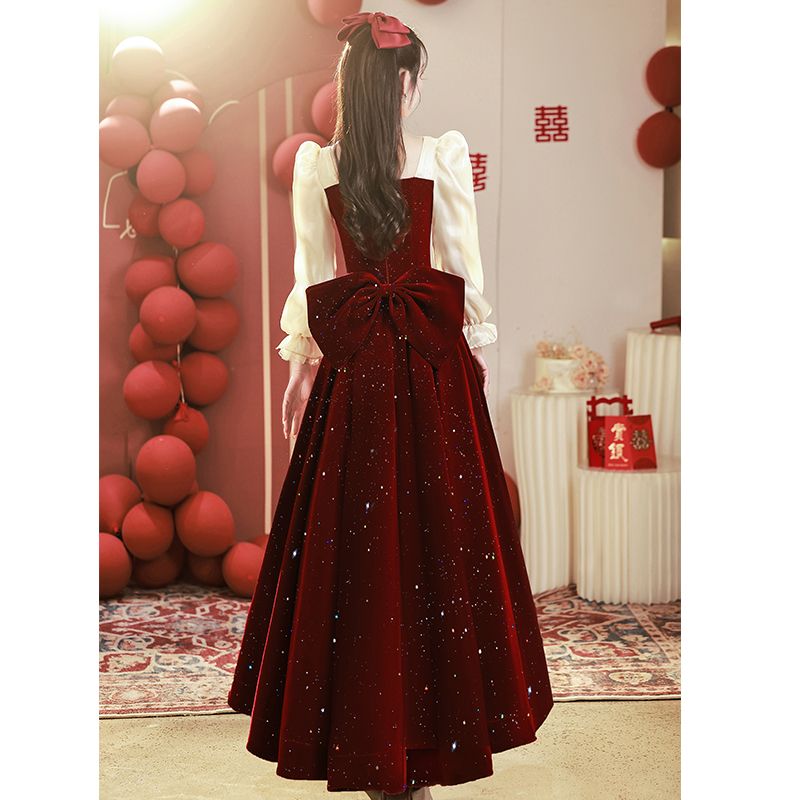 結婚式乾杯服2025小さな花嫁は通常着用できます婚約婚約ドレススカートスーパーリボン