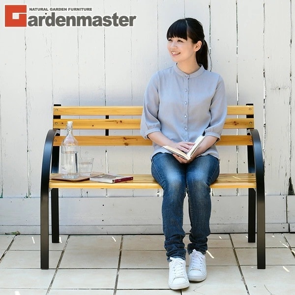 ガーデンベンチ 幅112cm 天然木製 おしゃれ LC-D08C(NA/BK)