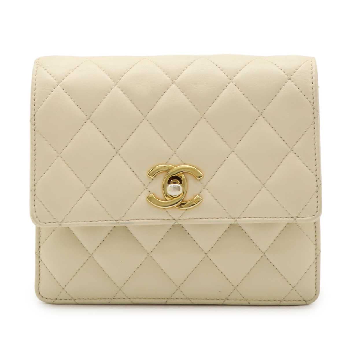 マトラッセ ココマーク ベルトバッグ ボディバッグ ウエストポーチ ミニバッグ レザー アイボリー 白 #95 ゴールド金