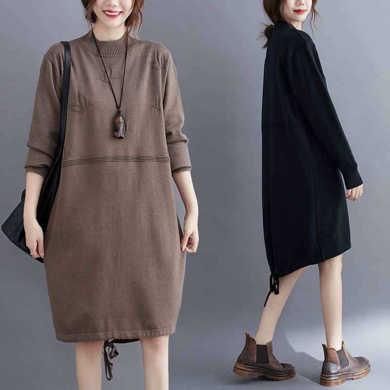 ワンピース ニットワンピース ロングワンピース ニット セーター 秋 無地 レディース 長袖 日本未発売 チュニ