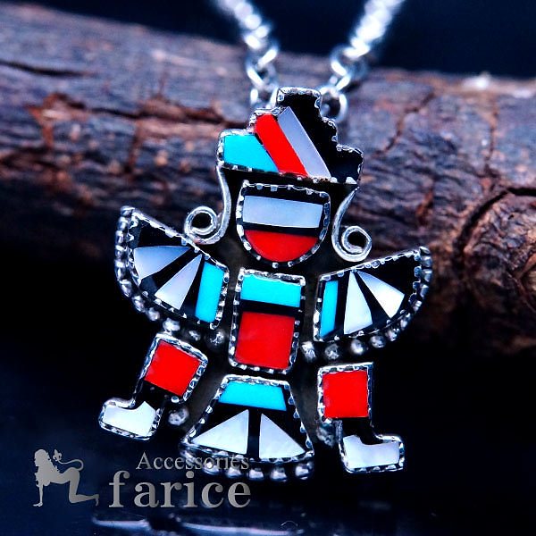 インディアンジュエリー ウォーリアードレス 天然石 ターコイズ オニキス 珊瑚 レッドコーラル ネイティブアメリカン メンズ シルバー925 ペンダント ネックレス