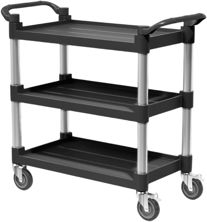 Tappros サービスワゴン ツールカート キッチンワゴン 3段 ブラック キャスター付き 耐荷重 プラスチック 樹脂 工具収納 運搬台車 ガレージ ホテル