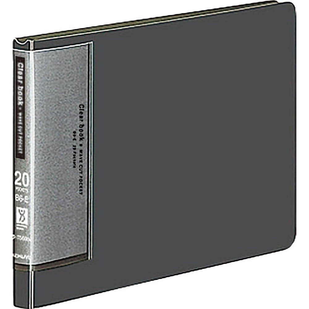 （まとめ買い）クリヤーブック ウェーブカット 固定式 B6 横 20ポケット ダークグレー ラ-T568DM [x5]