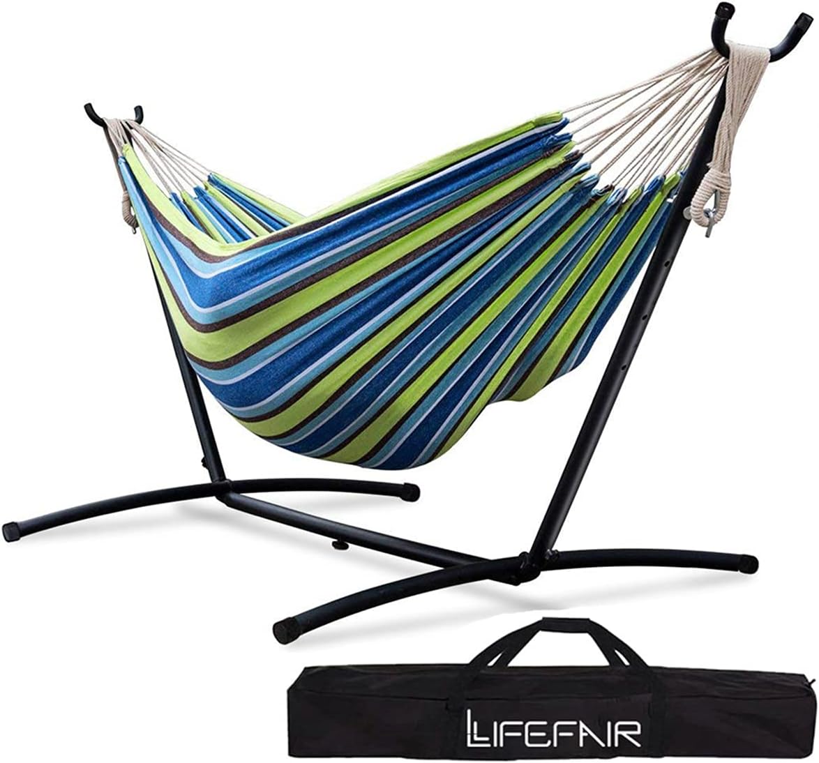 LifeFair ハンモック 自立式スタンドセット ダブルサイズ 室内 室外 兼用 収納バッグ付き耐荷重300kg