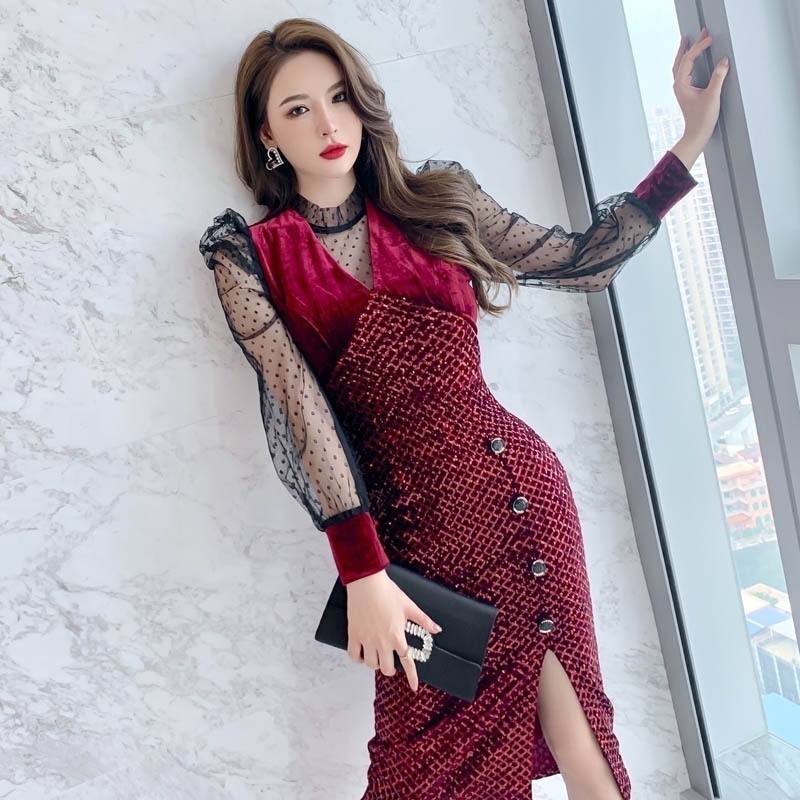 【Fellow 20％割】【JY.上品】 秋 キラキラ チュール ワンピース ドッキング パーティードレス 着痩せ 大人 お呼ばれ 同窓会 披露宴 卒業式 結婚式 ウェディング 二次会 成人式