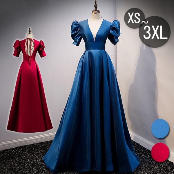 ロングドレス 演奏会 ドレス Vネック パーティードレス 大きいサイズ ピアノ 発表会 袖あり 袖付き Aライン 背中開き da126x1w9w9