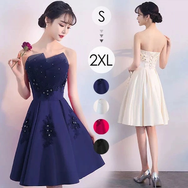 新入荷！ひざ丈 ドレス 大きいサイズ カクテルドレス ショートドレス ノースリーブ 袖なし ビスチェ 背中開き バックレス 編み上げ パーティードレス セクシー チュールスカート 結婚式 母親 ドレス