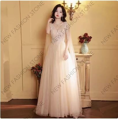 宴会イブニングドレス2024新型ハイエンド気質成人式Vネックスリム芸考演技司会指揮ロングスカート-56