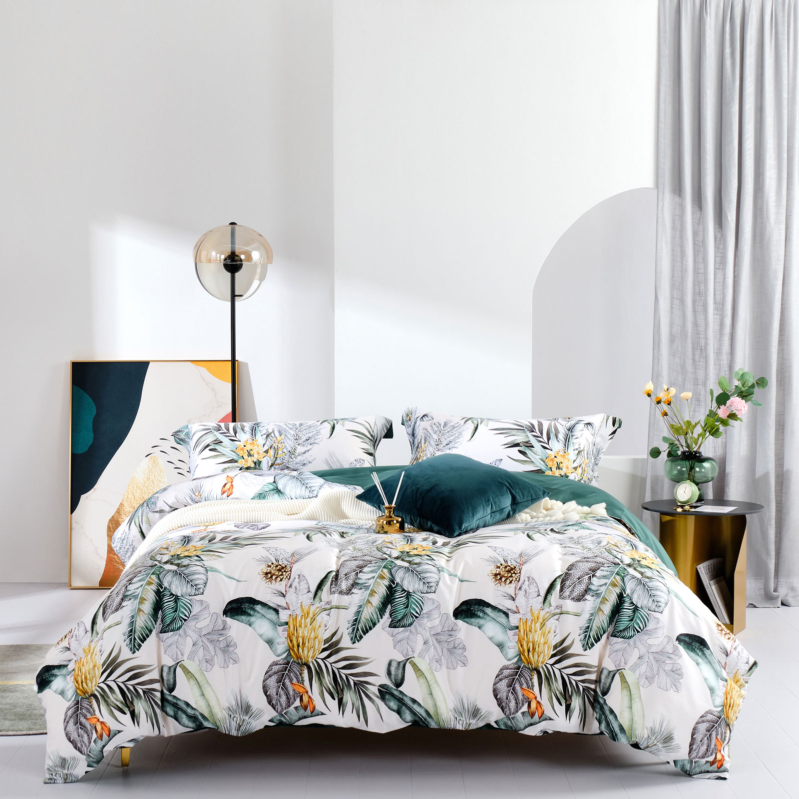 布団カバー シングル 4点セット エジプト超長綿100% Plantain サテン調 さらさら肌触り