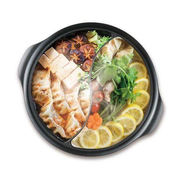 二食鍋 卓上鍋 28cm IH対応 仕切り付き フッ素加工 ガラス蓋付き 火鍋 しゃぶしゃぶ鍋