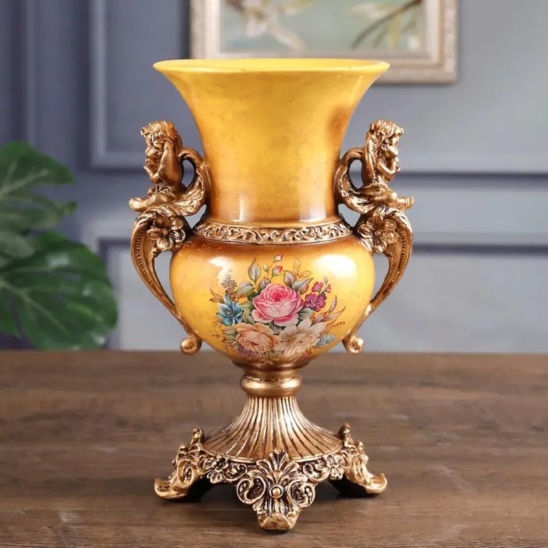 花瓶 アンティーク調 ヴィンテージ調 ヨーロッパ 花柄 取っ手付き 花器 生け花 ドライフラワー おしゃれ かわいい エレガント 高級感 インテリア 装飾 結婚式 パーティ