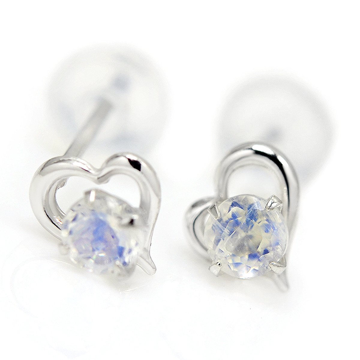 K10 ホワイトゴールド オープンハート ピアス スタッドピアス 両耳用ペア 6月誕生石ブルームーンストーン