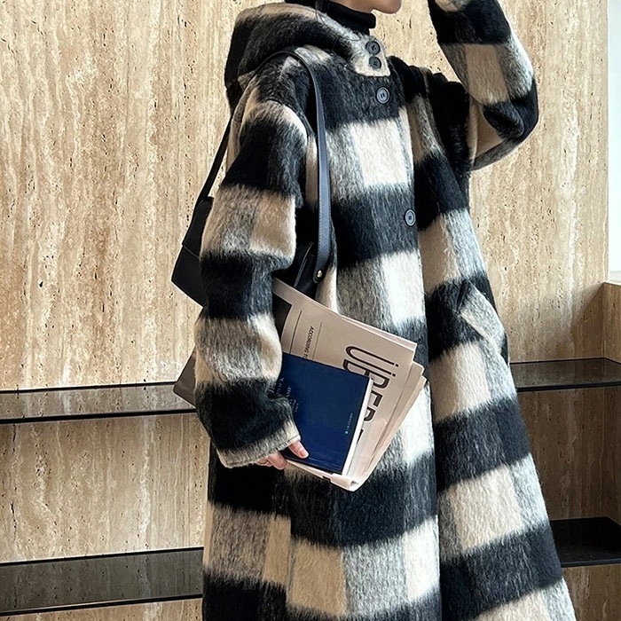 ダッフルコート レディース ウール ロングコート チェック ロング アウター フード付き コート 韓国ファッション 春 秋 冬 防寒 厚手 暖かい あったか ウールコート 大きいサイズ カジュアル