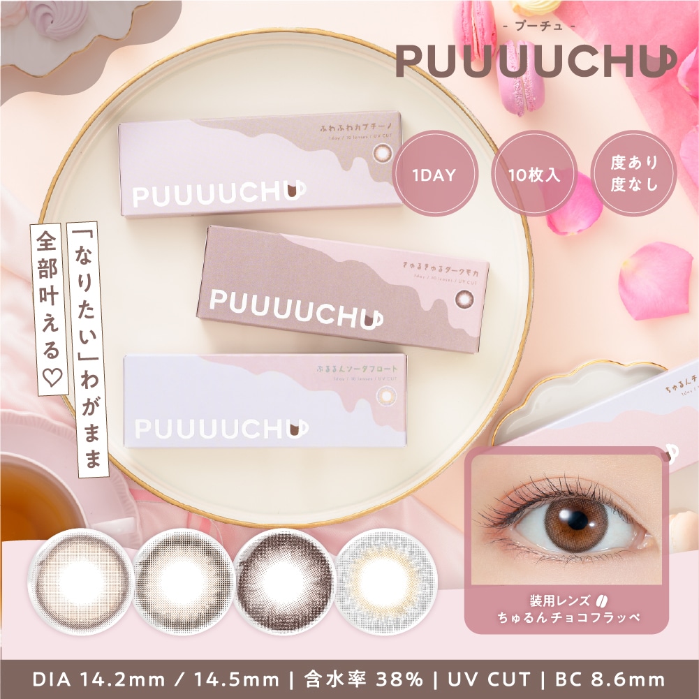 【12箱SET】 PUUUUCHU プーチュ カラコン 1day 1箱10枚 合計40枚 人気 新発売 送料無料 カラー お得　まとめ買い SET商品 大容量 fan フ