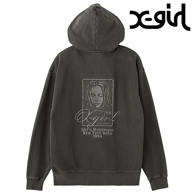 レディース ピグメントダイフェイスアンドロゴ スクエアパッチ ジップアップスウェットフーディー [105261012014] トップス 長袖 ジップパーカー 黒 BLACK 正規取扱店