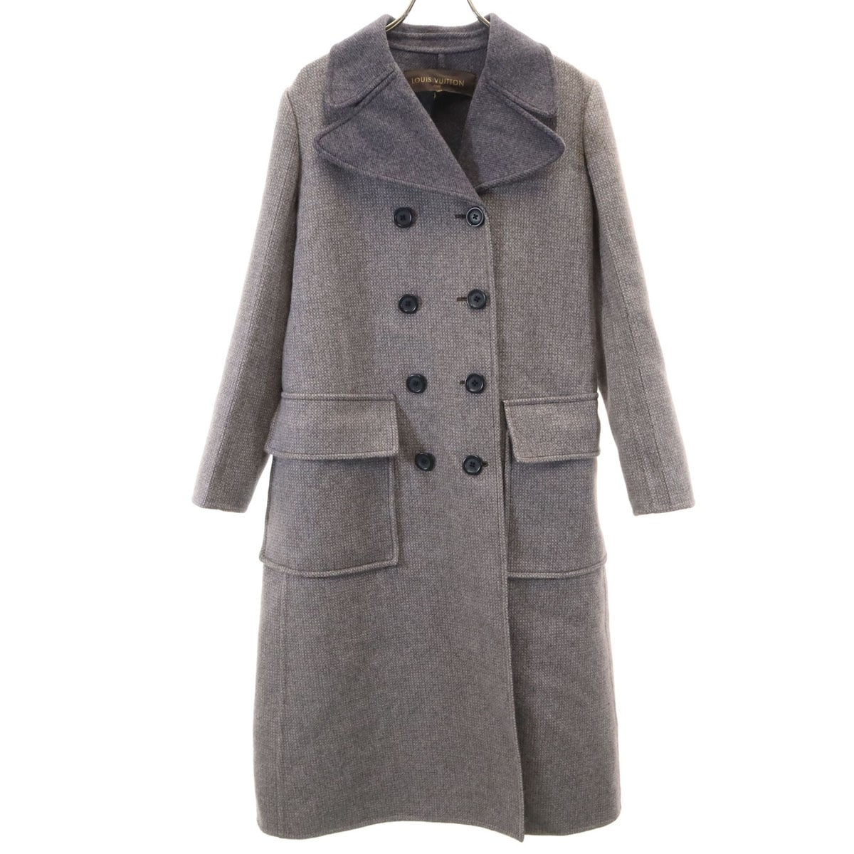 美品 イタリア製 ダブルブレスト ウールコート 36 グレー レディース 古着
