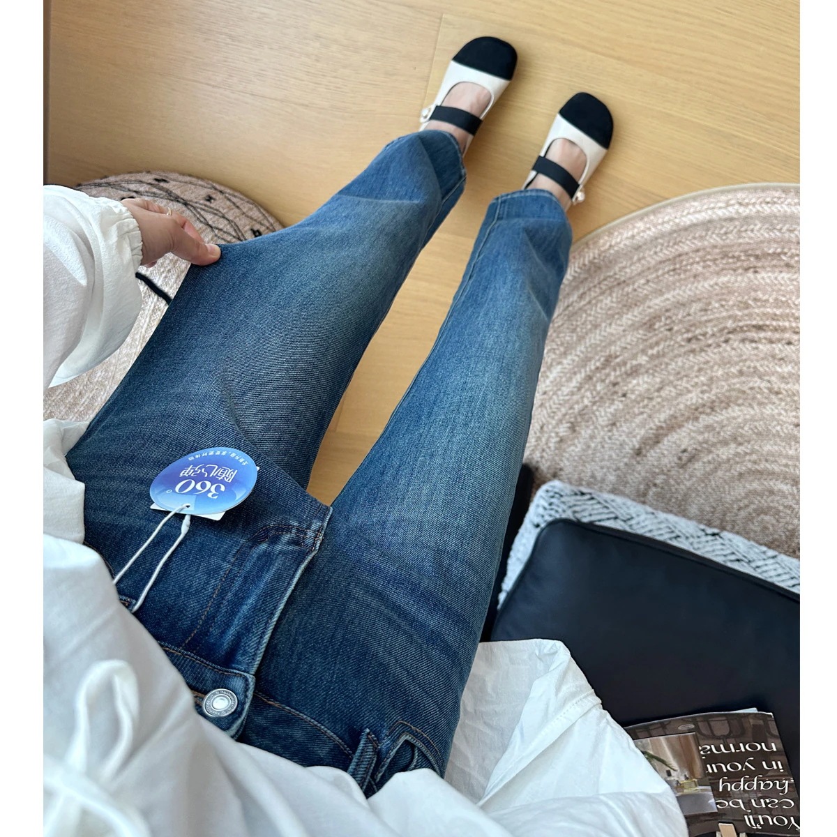 レギンスストレートパンツ 2025 初ダークブルー ジーンズ レディース ナロー 9 ポイント ストレートレッグ シガレット パンツ 0808