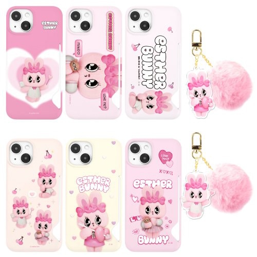 【ESTHER BUNNY】エスダーバニー iPhone 3D MINI DOLL カード入れハードケース+モコモコ ポンポン チャーム セット 選べる 6種ケース 2種チャーム「正規品」