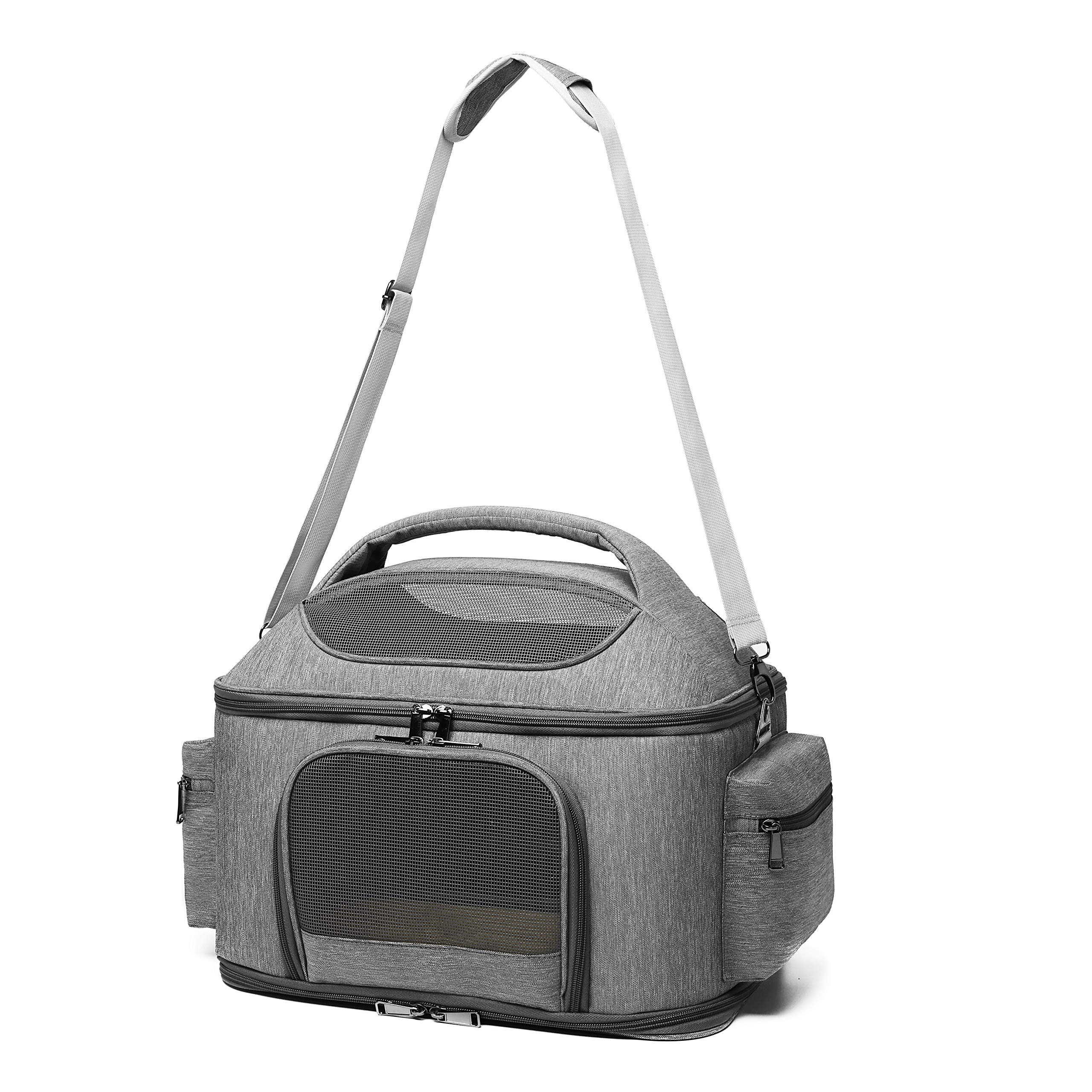 猫 キャリー 小型犬 キャリーバッグ ペット ソフトキャリーケース 折りたたみ 猫包 大きめ 猫用キャリーオンバッグ マット付き 3WAY お出かけ用 (グレー)