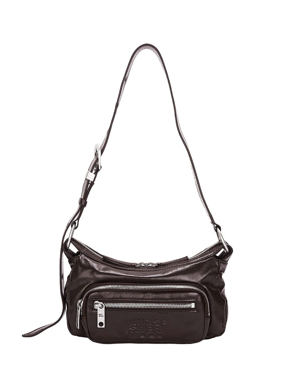 【MARGESHERWOOD】 OUTPOCKET HOBO MINI : DARK BROWN GLOSSY PLAIN