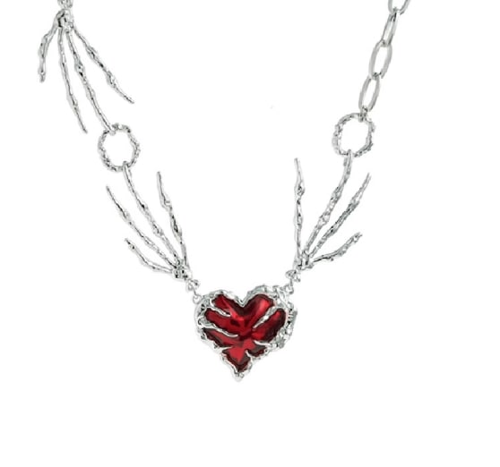 パンクパーソナリティダークレッドラブペンダントネックレス大げさな鎖骨チェーンゴーストクローパーソナリティダークニッチデザインネックレス女性用