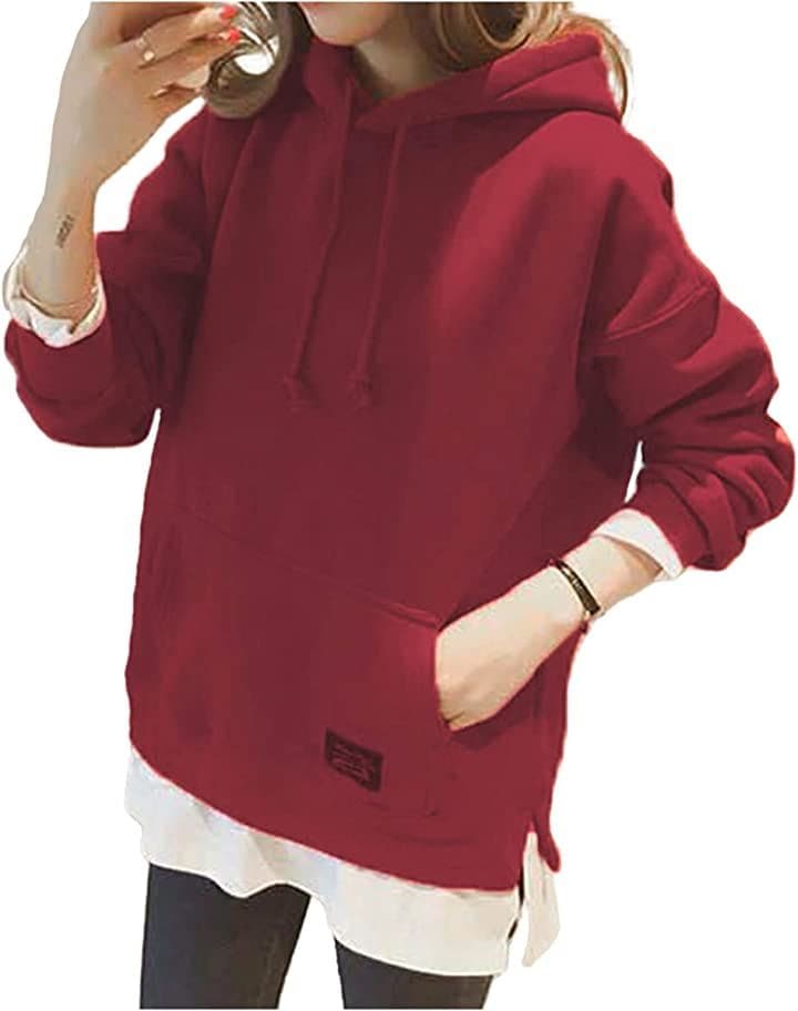 フード付きパーカー 裏起毛 トレーナー プルオーバー レディース( ワインレッド, S)