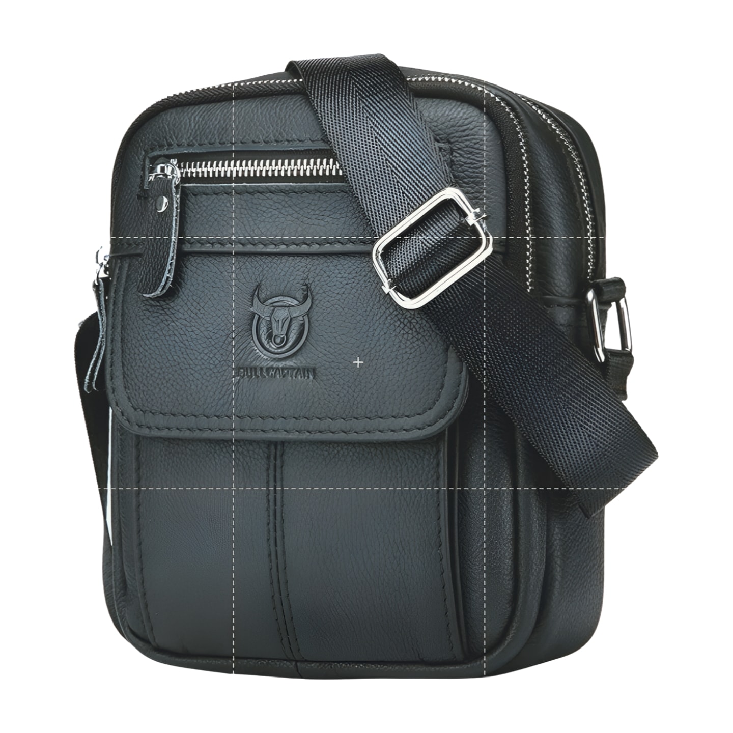 メンズショルダーバッグ ミニサイズ 大容量ポケット カジュアル 上質牛革 ブラック