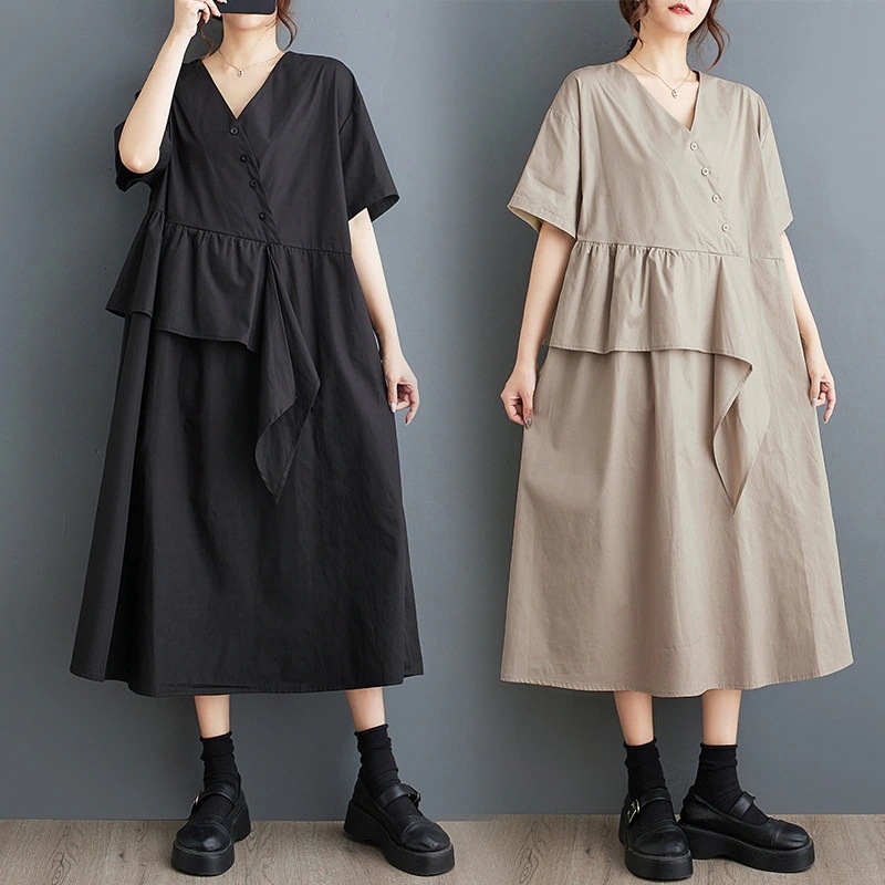 夏の韓国新型のゆったりした大きいサイズはロングワンピース半袖ワンピース