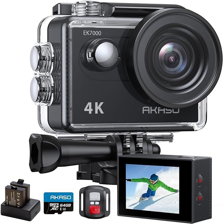 EK7000 アクションカメラ 4K 2000万画素 64GBメモリカード付き WiFi搭載 外部マイク対応 30M防水 HDMI出力 170度広角レンズ リモコン付き