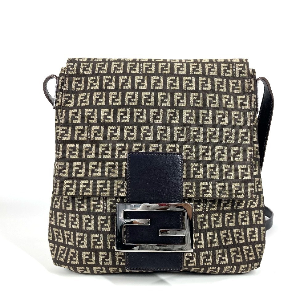 ショルダーバッグ ズッカ FFロゴ ズッキーノ カバン フラップ 斜め掛け ポシェット レザー/キャンバス ブラウン