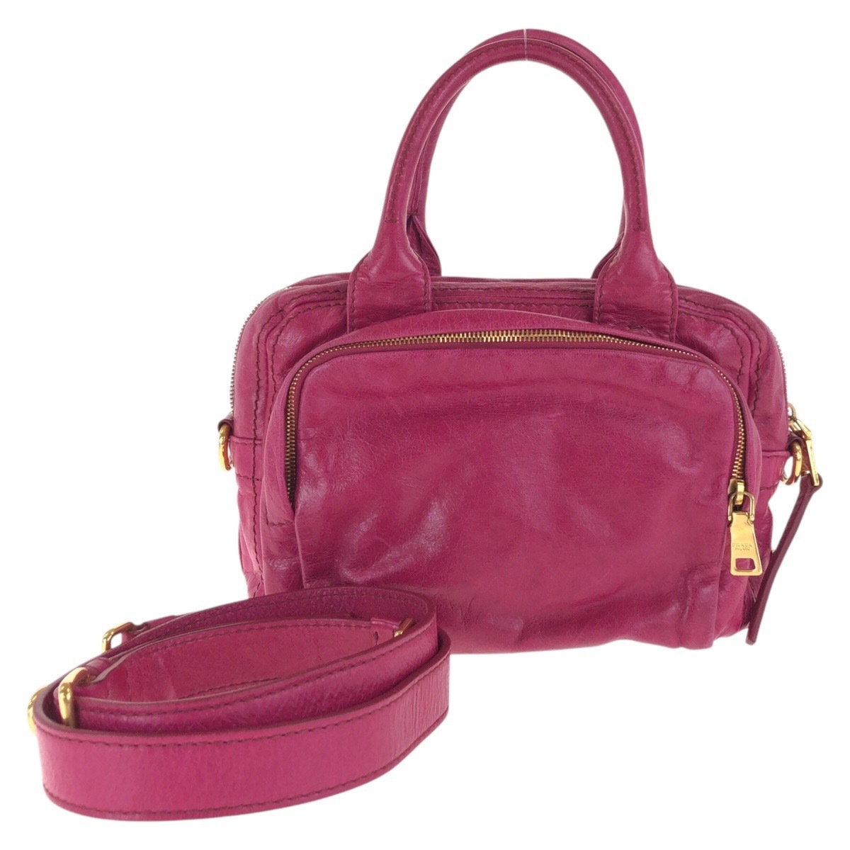 三角ロゴプレート ピンク ゴールド金具 レザー トートバッグ ショルダーバッグ 2way レディース 501451