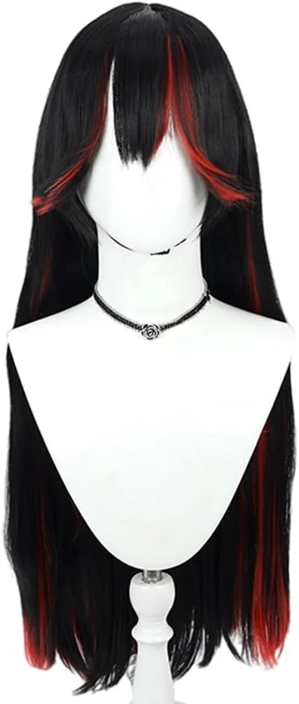 コスプレウィッグルシア深淵ノ紅ロングヘア黒赤耐熱文化祭小物ハロウイーンウィッグかつらネット付きコスチューム