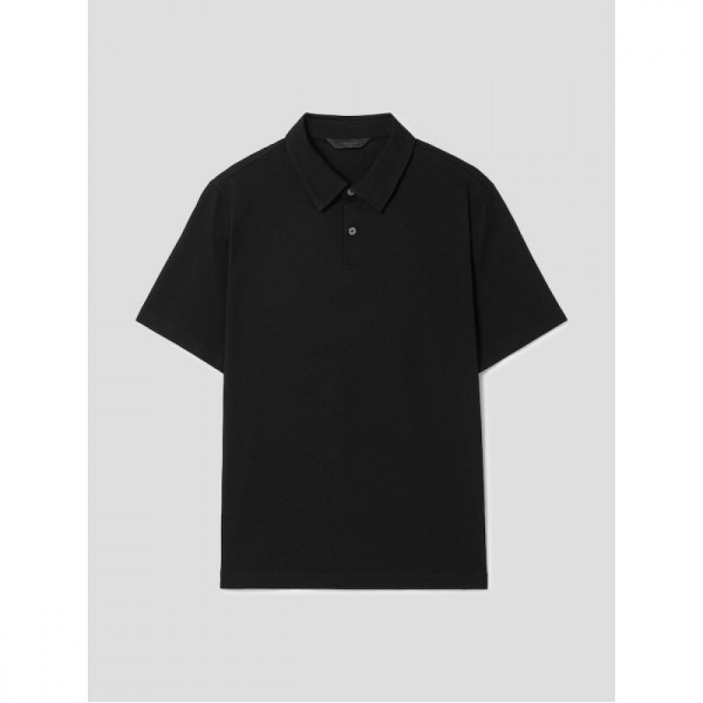 (Logadis) コットンソリッドリラックスフィット半袖カラーネック T シャツブラック (RY4342CL15)