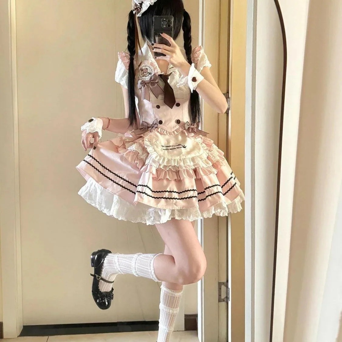 ロリータ かわいい甘美なパッチワークフリルシャツとウエストのフリルスカートセット