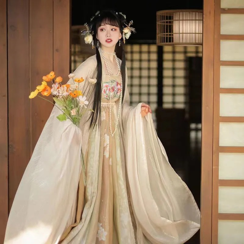 春は漢服唐システム ミロバラン スカートのフル セットとの約束を毎日の大人の韓服女子学生プリント大きな袖モミ春夏スタイル