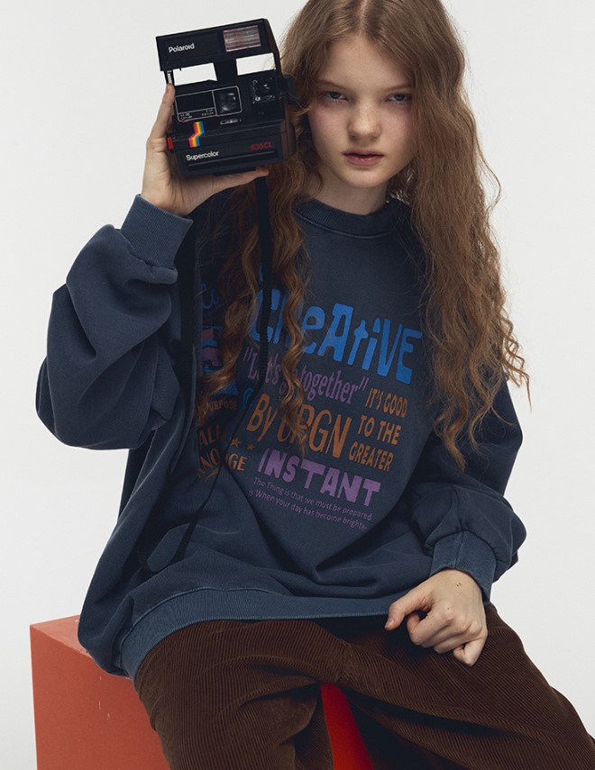 シリアルラグランピグメントスウェットシャツ Dark Blue　UNISEX