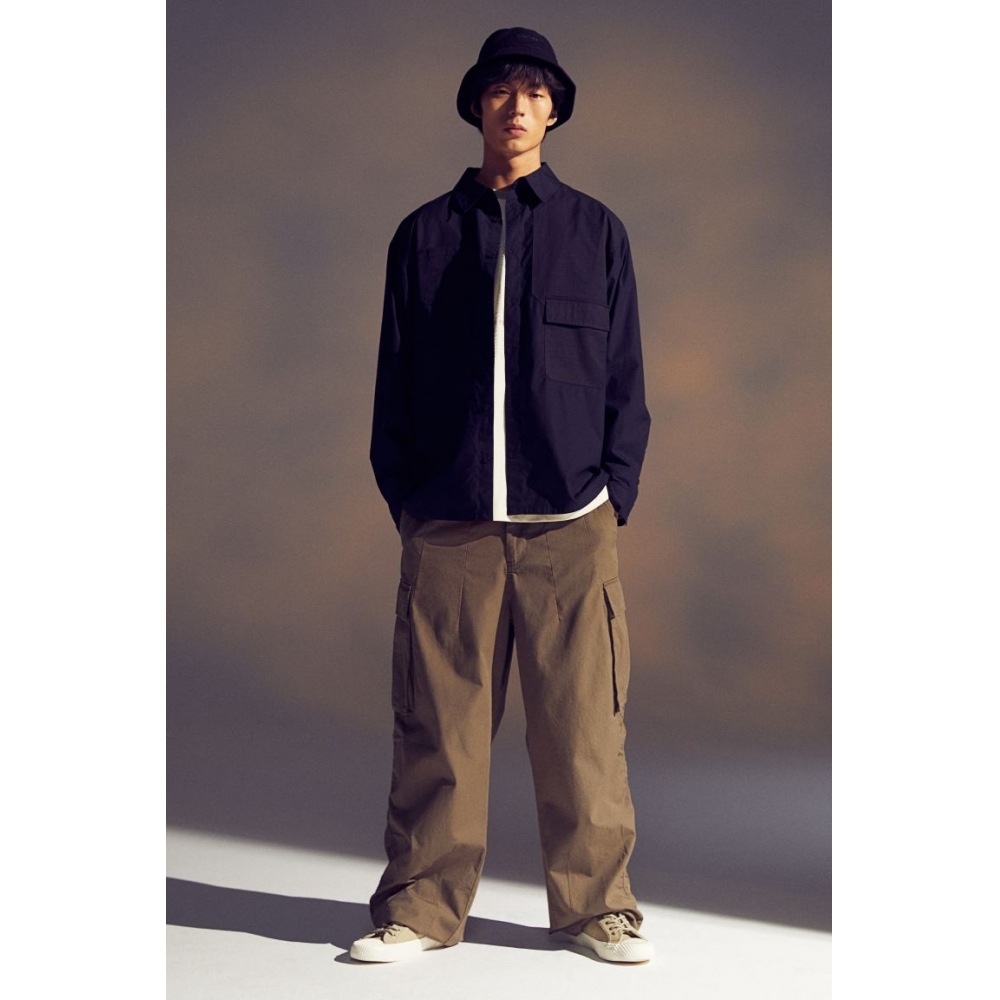 H&M ルーズフィットユーティリティオーバーシャツブラック