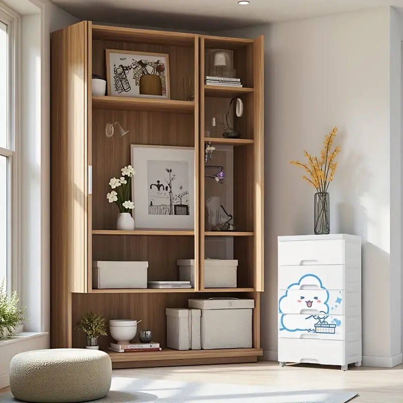 1個 オープン収納キャビネット 引き出し付き 厚手リビングルーム用 衣類収納キャビネット ベッドサイドテーブル