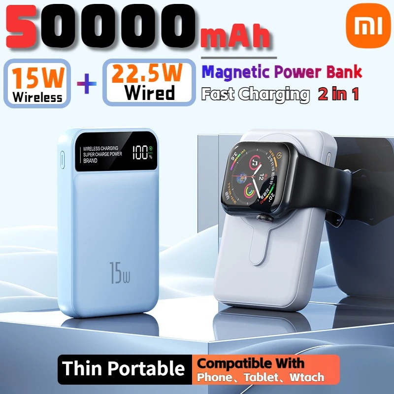 Xiaomi-ワイヤレス磁気パワーバンク,急速充電,iPhone用ポータブル外部バッテリー,Android Watch, 50000mah,22.5w - 509