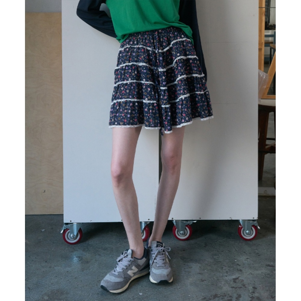 コンテンツなし 374.花柄ショートスカート _ ネイビー