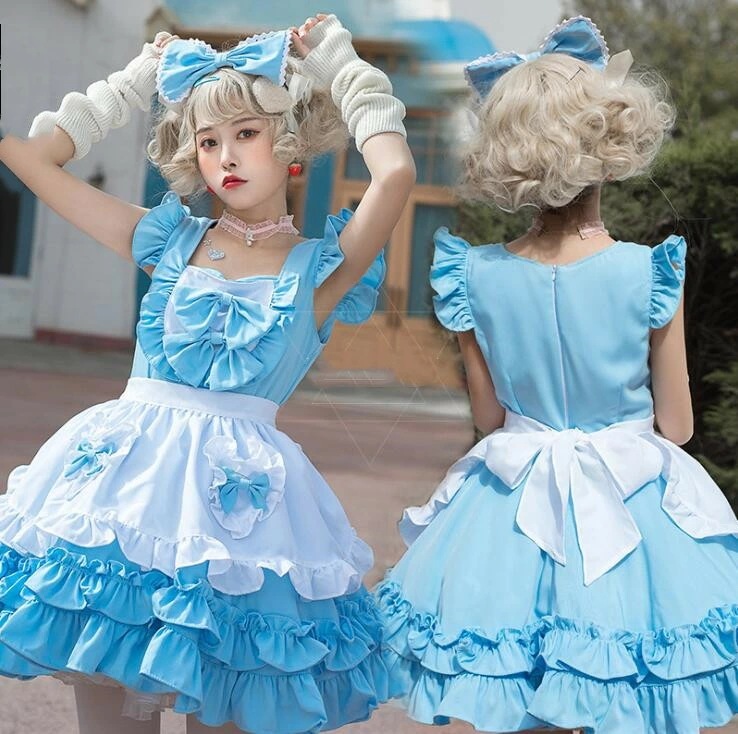 ブルー メイド服 ロリータワンピース 可愛い キャミソール 膝丈 ブティアードワンピース メイド服 女性 ハロウィン衣裳 大人 コスチューム エプロン リボン コスプレ 学園祭 文化祭 仮装 4,732円