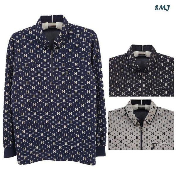 SMJ1835 メンズ ボタン カラー 長袖 Tシャツ 中年男性 長袖Tシャツ 春秋