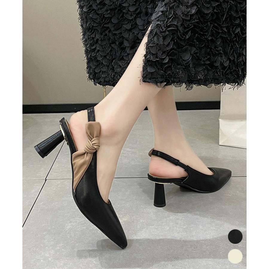 スタイルアップヒールパンプス ハイヒールパンプス ポインテッドトゥ配色 orange